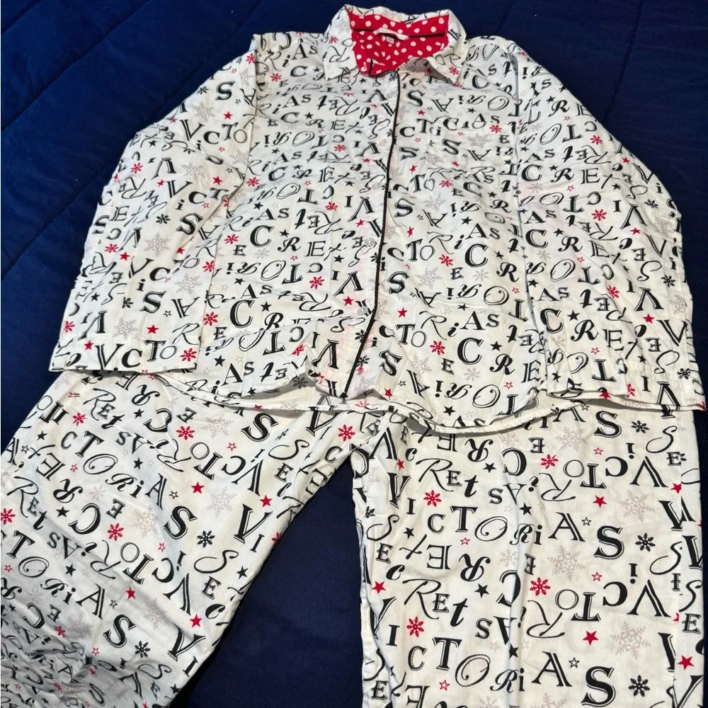 Victoria's Secret White Pajama Set with Black and Red Print - Picture 2 of 4